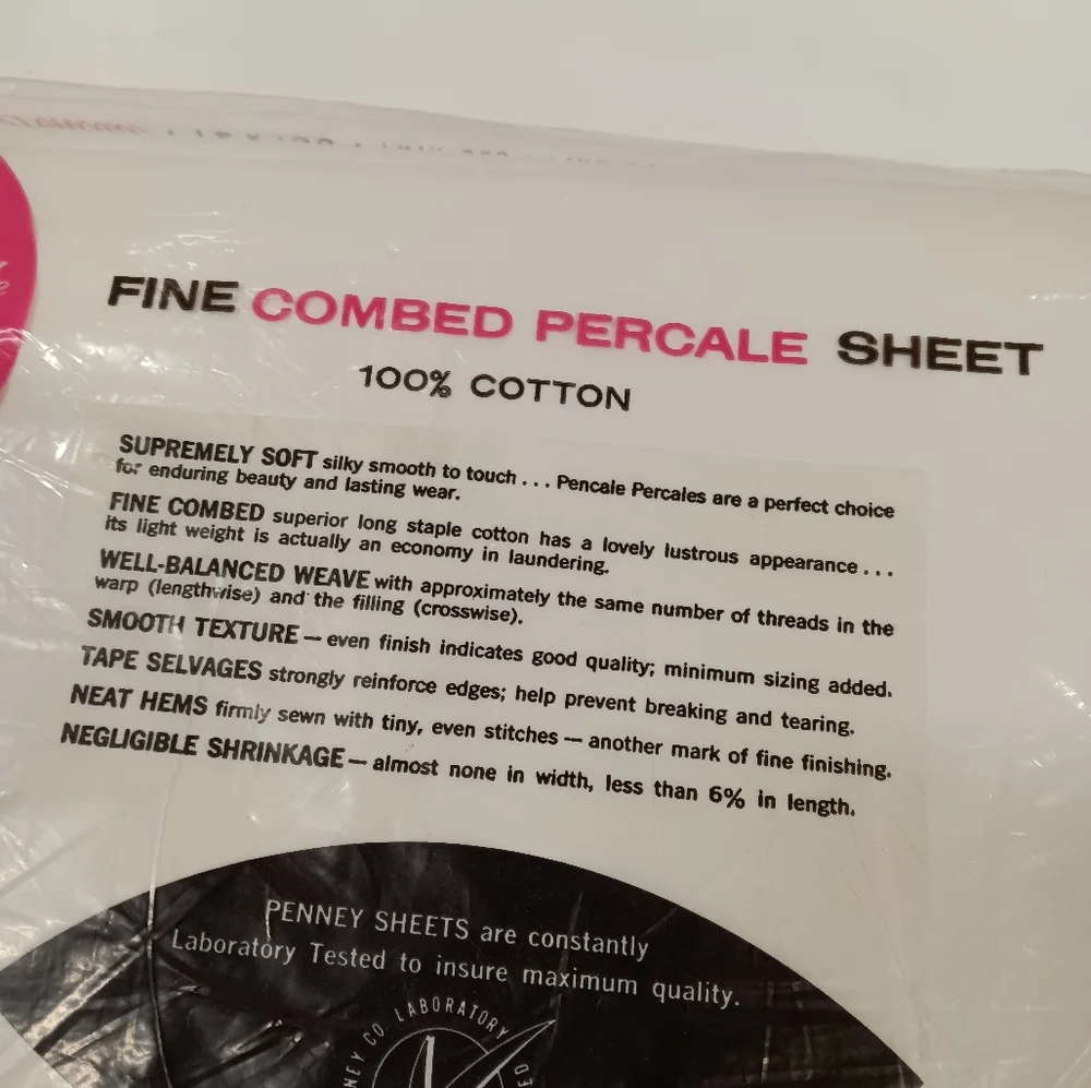 NEW JC Penneys New Old Stock Vintage Combed Cotton Percale Twin Sheet